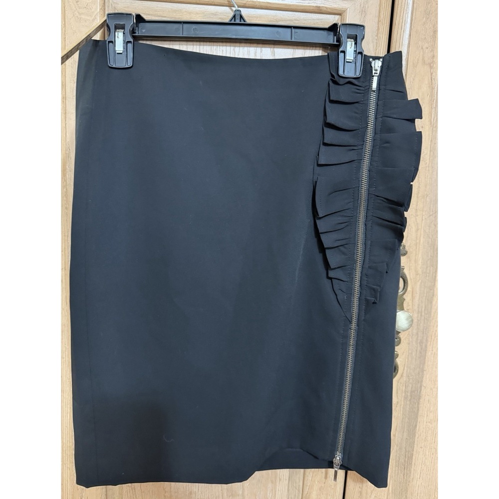 Banana Republic Ruffle Pencil Skirt Women's Size 6 Stretch Side Zip Black Office